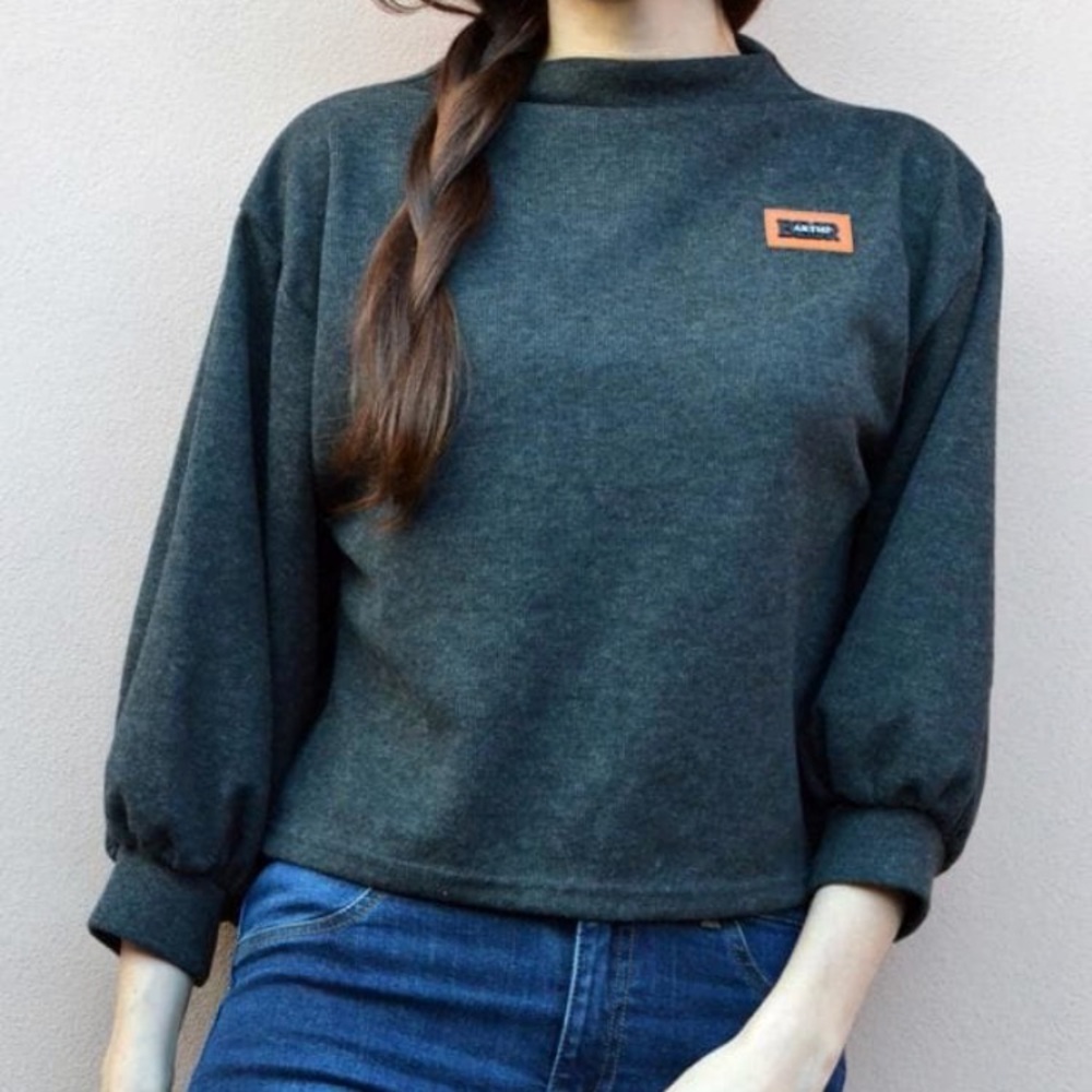 Patched lantern sleeve sweater